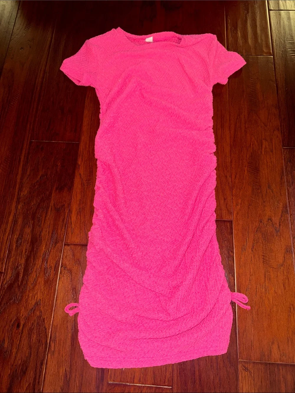 SHEIN Hot Pink Short Sleeve Ruched Casual Dress for Girls